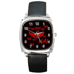 Demonic Laugh, Spooky Red Teeth Monster In Dark, Horror Theme Square Metal Watch by Casemiro