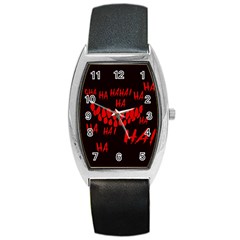 Demonic Laugh, Spooky Red Teeth Monster In Dark, Horror Theme Barrel Style Metal Watch by Casemiro