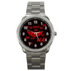 Demonic Laugh, Spooky Red Teeth Monster In Dark, Horror Theme Sport Metal Watch by Casemiro