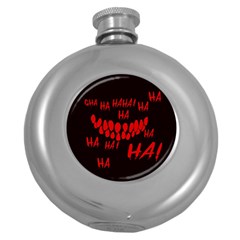 Demonic Laugh, Spooky Red Teeth Monster In Dark, Horror Theme Round Hip Flask (5 Oz) by Casemiro