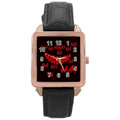 Demonic Laugh, Spooky Red Teeth Monster In Dark, Horror Theme Rose Gold Leather Watch  by Casemiro