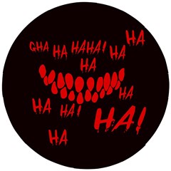 Demonic Laugh, Spooky Red Teeth Monster In Dark, Horror Theme Wooden Puzzle Round by Casemiro