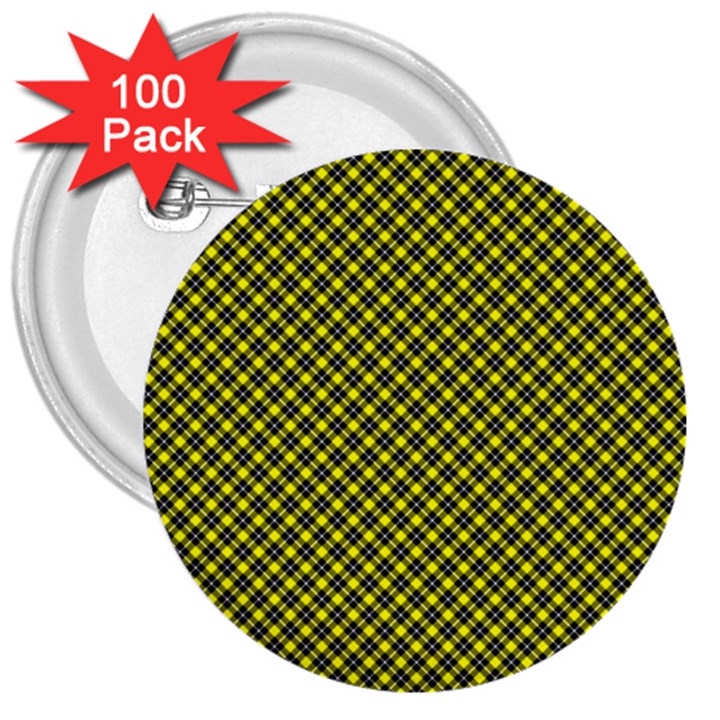 Cute yellow tartan pattern, classic buffalo plaid theme 3  Buttons (100 pack) 