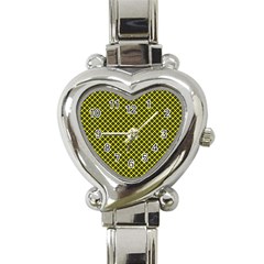 Cute Yellow Tartan Pattern, Classic Buffalo Plaid Theme Heart Italian Charm Watch by Casemiro