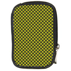 Cute Yellow Tartan Pattern, Classic Buffalo Plaid Theme Compact Camera Leather Case by Casemiro