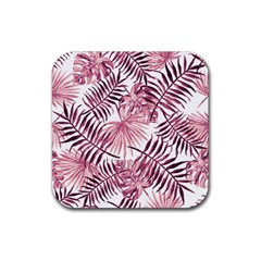 Pink Leaves Rubber Coaster (square) 