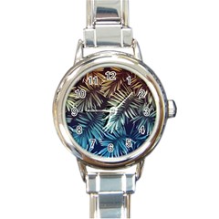 Tropical Leaves Round Italian Charm Watch by goljakoff