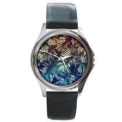 Tropical Leaves Round Metal Watch by goljakoff