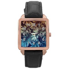 Tropical Leaves Rose Gold Leather Watch  by goljakoff