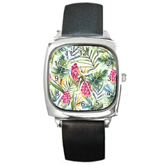 Tropical flowers Square Metal Watch