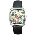 Tropical flowers Square Metal Watch Front