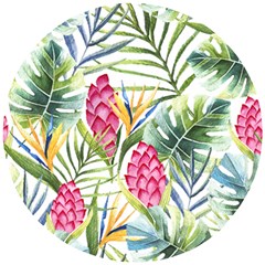 Tropical flowers Wooden Puzzle Round