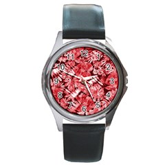 Red Leaves Round Metal Watch by goljakoff