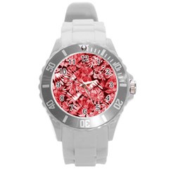 Red Leaves Round Plastic Sport Watch (l) by goljakoff