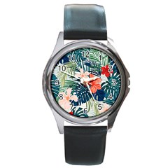 Tropical Flowers Round Metal Watch by goljakoff