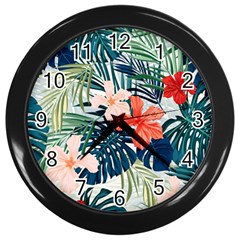 Tropical Flowers Wall Clock (black) by goljakoff