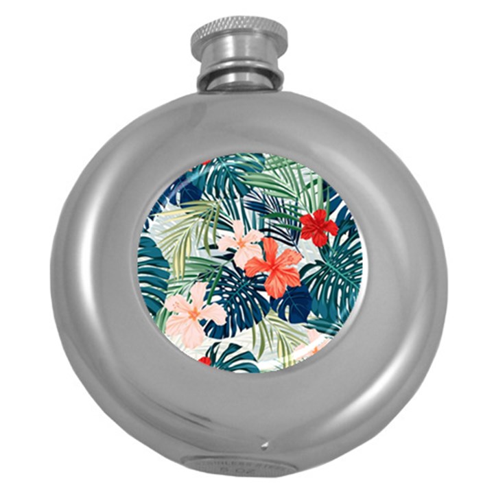 Tropical flowers Round Hip Flask (5 oz)