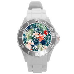 Tropical Flowers Round Plastic Sport Watch (l) by goljakoff