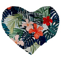 Tropical Flowers Large 19  Premium Heart Shape Cushions by goljakoff