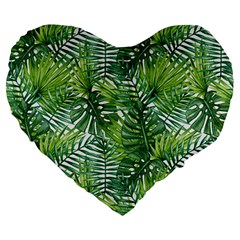 Green Leaves Large 19  Premium Flano Heart Shape Cushions by goljakoff