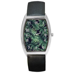 Green Palm Leaves Barrel Style Metal Watch by goljakoff