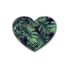 Green Palm Leaves Rubber Coaster (heart)  by goljakoff