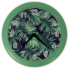 Green Palm Leaves Color Wall Clock by goljakoff