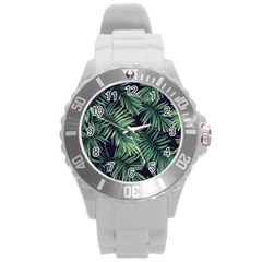 Green Palm Leaves Round Plastic Sport Watch (l) by goljakoff