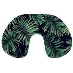 Green Palm Leaves Travel Neck Pillow by goljakoff