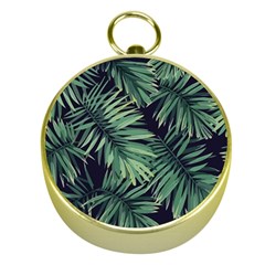 Green Palm Leaves Gold Compasses by goljakoff