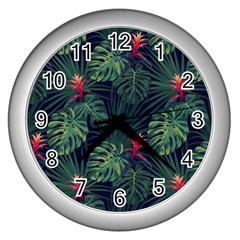 Tropical Flowers Wall Clock (silver) by goljakoff