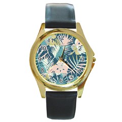 Abstract Flowers Round Gold Metal Watch by goljakoff