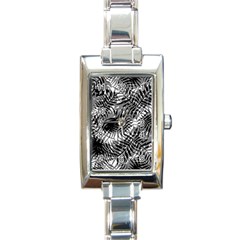 Tropical Leafs Pattern, Black And White Jungle Theme Rectangle Italian Charm Watch by Casemiro