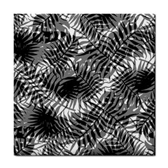 Tropical Leafs Pattern, Black And White Jungle Theme Tile Coaster by Casemiro