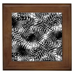 Tropical Leafs Pattern, Black And White Jungle Theme Framed Tile by Casemiro