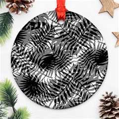 Tropical Leafs Pattern, Black And White Jungle Theme Ornament (round) by Casemiro