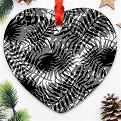 Tropical Leafs Pattern, Black And White Jungle Theme Ornament (heart) by Casemiro