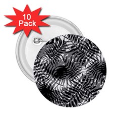 Tropical Leafs Pattern, Black And White Jungle Theme 2 25  Buttons (10 Pack)  by Casemiro