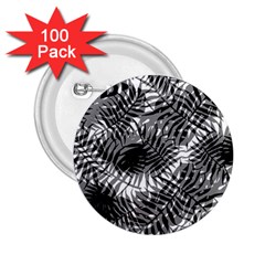 Tropical Leafs Pattern, Black And White Jungle Theme 2 25  Buttons (100 Pack)  by Casemiro