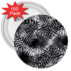 Tropical Leafs Pattern, Black And White Jungle Theme 3  Buttons (100 Pack)  by Casemiro