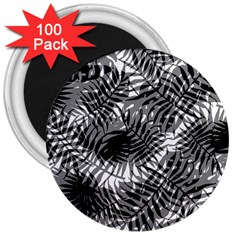 Tropical Leafs Pattern, Black And White Jungle Theme 3  Magnets (100 Pack) by Casemiro