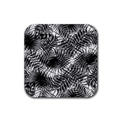 Tropical Leafs Pattern, Black And White Jungle Theme Rubber Coaster (square)  by Casemiro