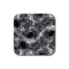 Tropical Leafs Pattern, Black And White Jungle Theme Rubber Square Coaster (4 Pack)  by Casemiro