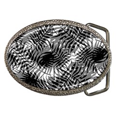 Tropical Leafs Pattern, Black And White Jungle Theme Belt Buckles by Casemiro