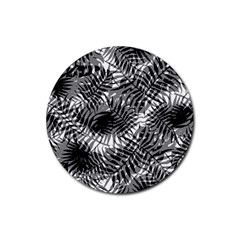 Tropical Leafs Pattern, Black And White Jungle Theme Rubber Coaster (round)  by Casemiro