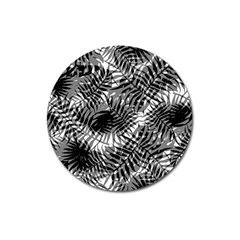 Tropical Leafs Pattern, Black And White Jungle Theme Magnet 3  (round) by Casemiro