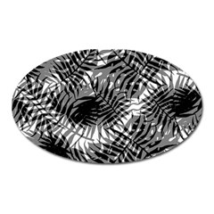 Tropical Leafs Pattern, Black And White Jungle Theme Oval Magnet by Casemiro