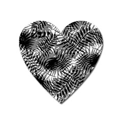 Tropical Leafs Pattern, Black And White Jungle Theme Heart Magnet by Casemiro