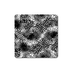 Tropical Leafs Pattern, Black And White Jungle Theme Square Magnet by Casemiro