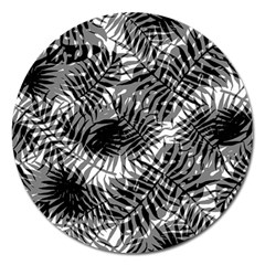 Tropical Leafs Pattern, Black And White Jungle Theme Magnet 5  (round) by Casemiro